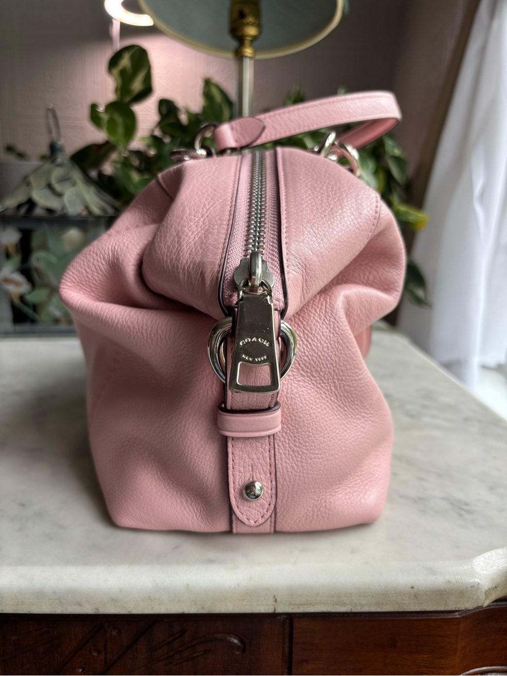 Coach Pink Pebbled Leather Satchel with Detachable Strap - Picture 4 of 11